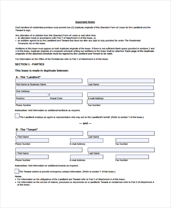 blank rental lease agreement form