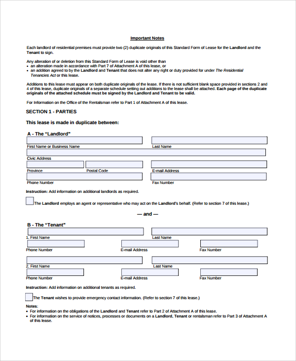 free 7 sample blank lease agreement templates in pdf ms