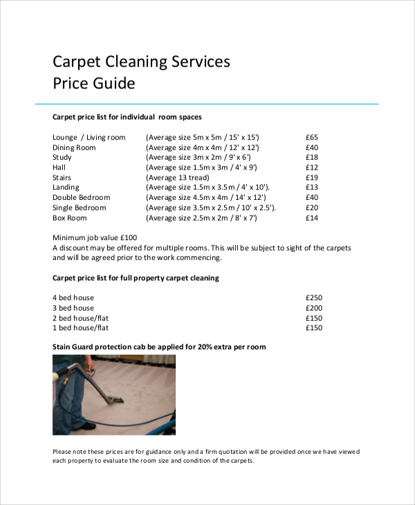 carpet cleaning price list