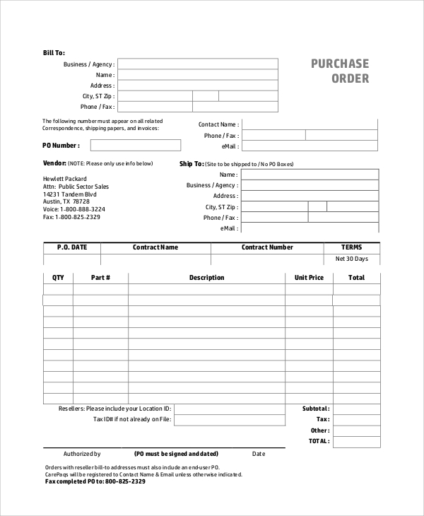 purchase order form
