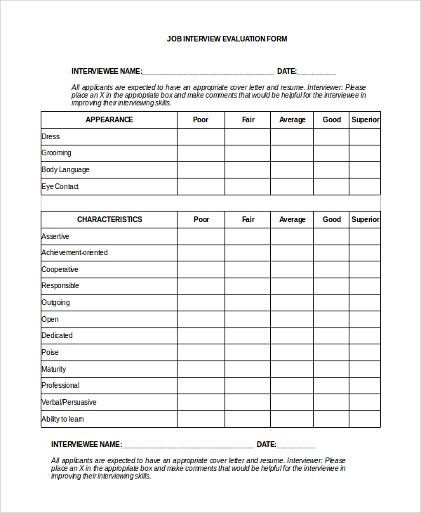 interview evaluation form