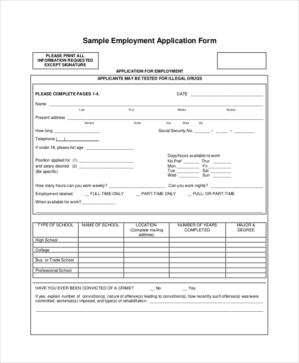 employment application form 