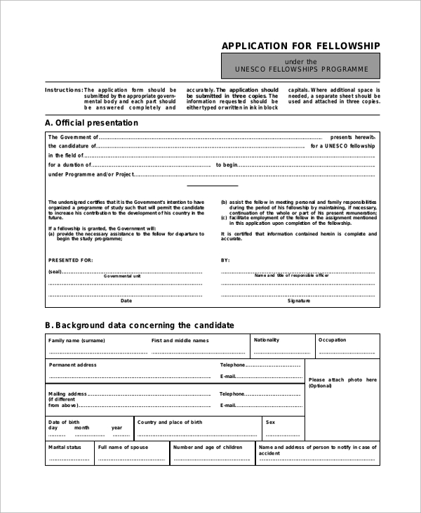 fellowship application form