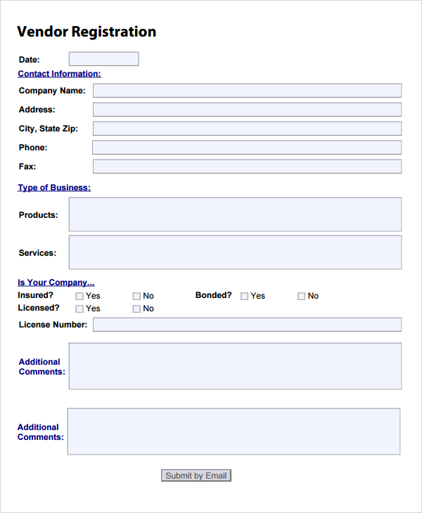 FREE 8 Sample Vendor Registration Forms In MS Word PDF