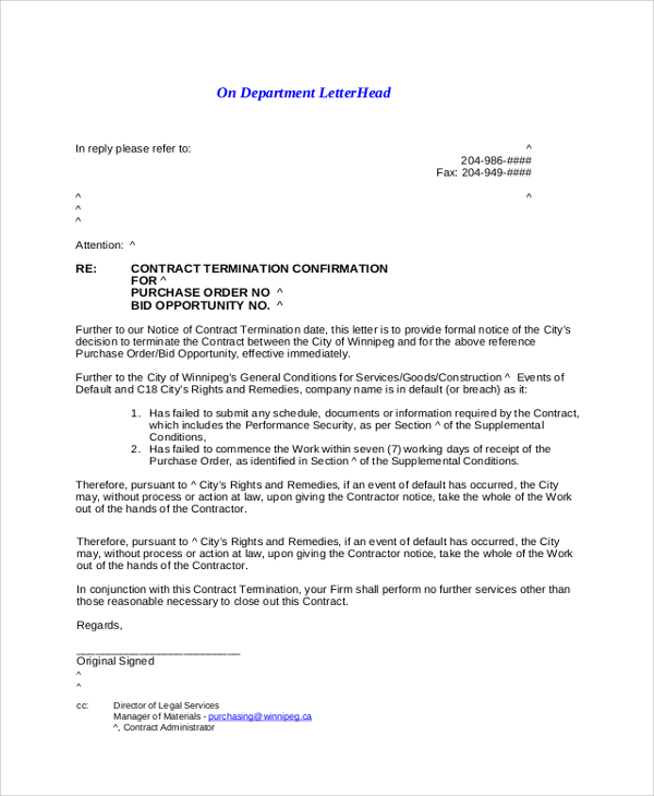 contract termination letter