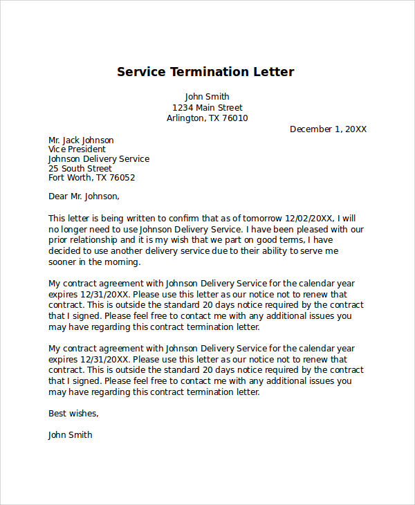 FREE 7+ Sample Termination Letter Templates in PDF | MS Word