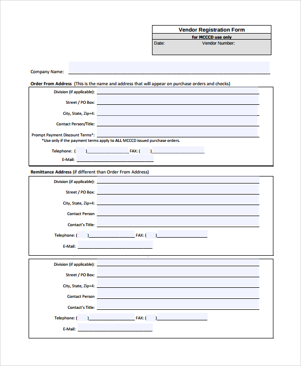 FREE 8+ Sample Vendor Registration Forms in MS Word | PDF