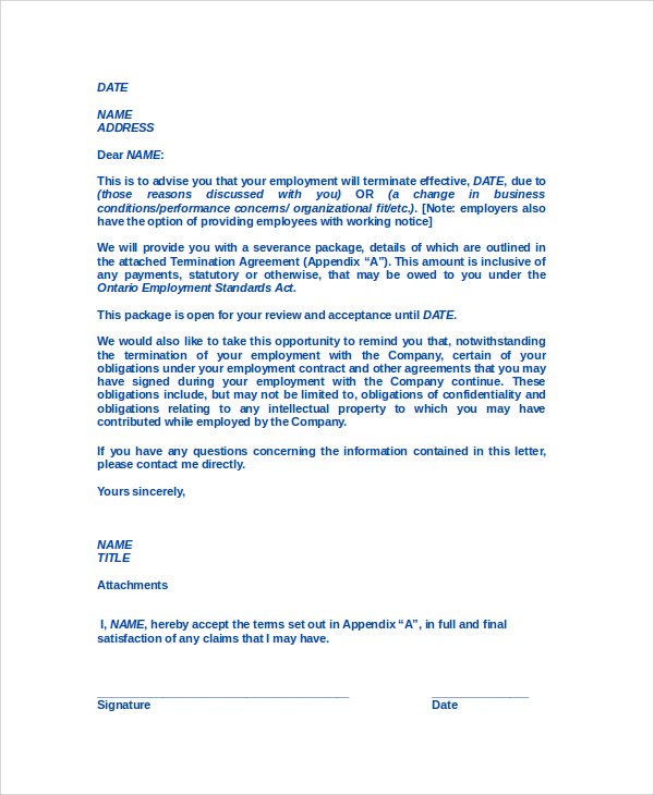 termination letter between company employee