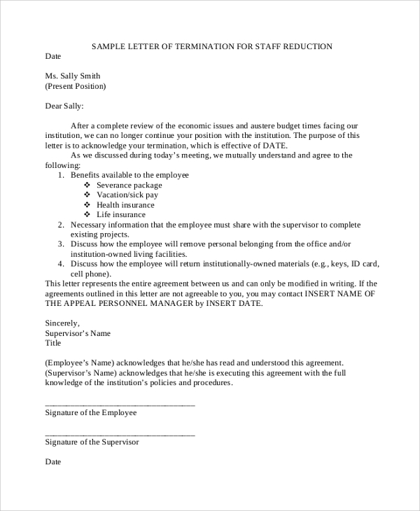 letter of termination for staff reduction