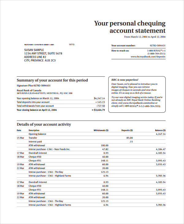 account statement template