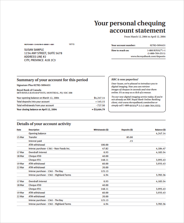 Statement Of Account Sample And Template Gambaran