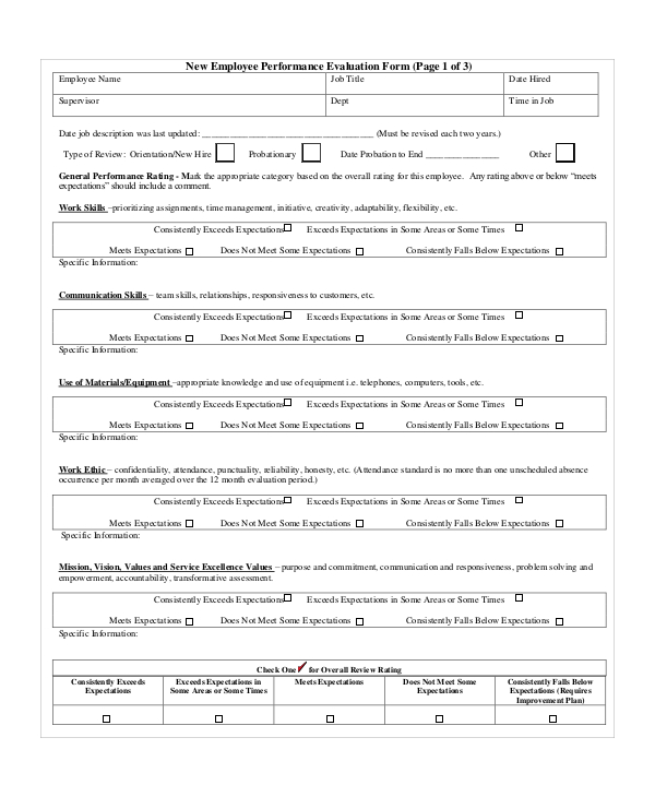 new employee evaluation form