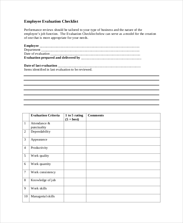 employee evaluation checklist