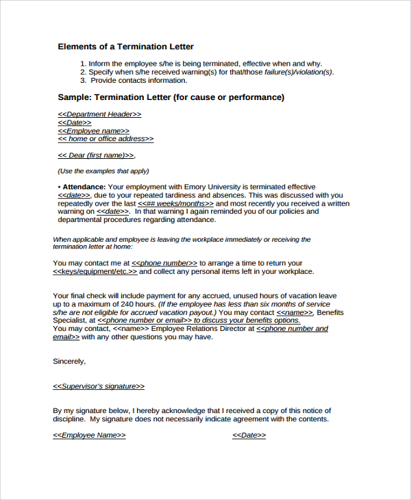 employee termination letter from hr