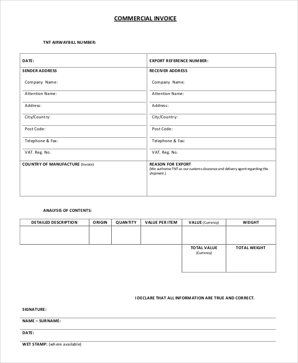commercial export invoice