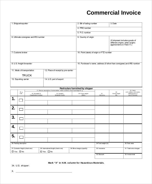 basic commercial invoice