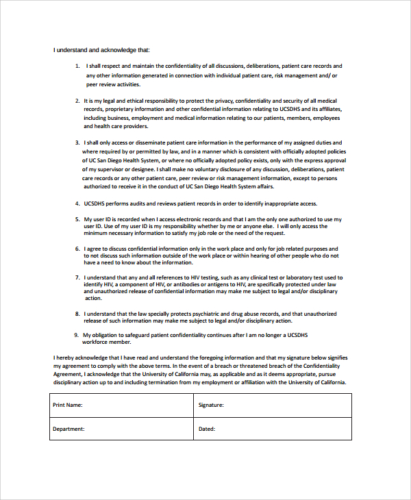 Word Employee Confidentiality Agreement Templates