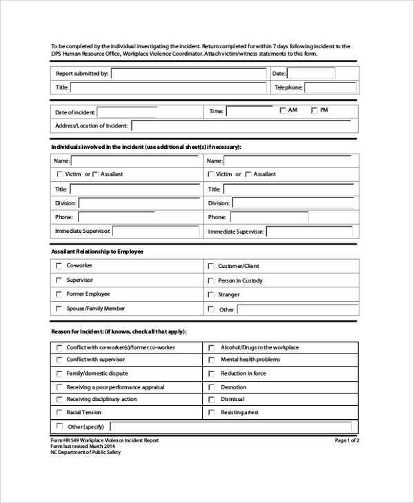 FREE 7+ Sample Incident Report Forms in PDF | MS Word