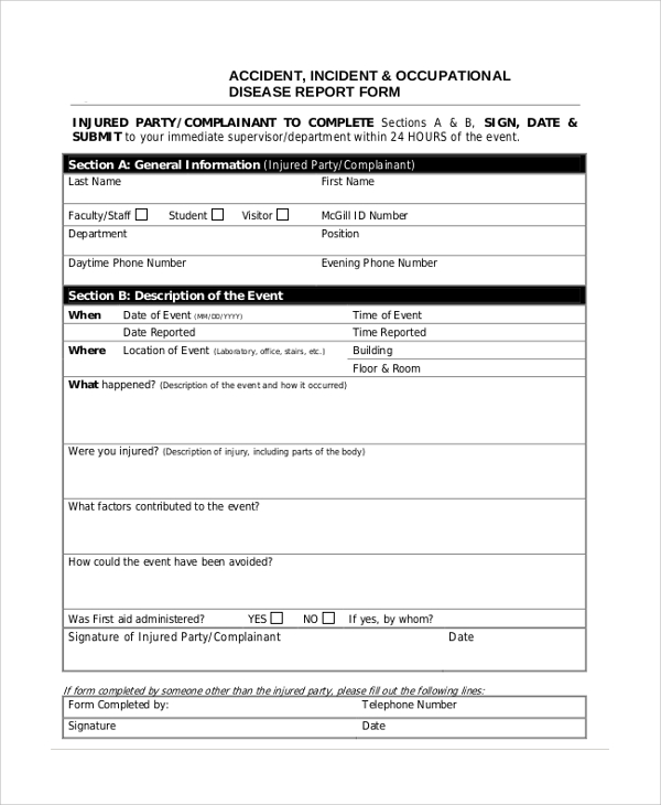 occupational incident report form