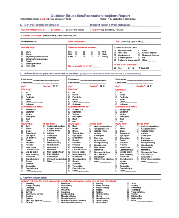education recreation incident report form1