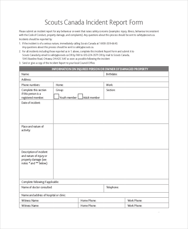 scouts incident report form