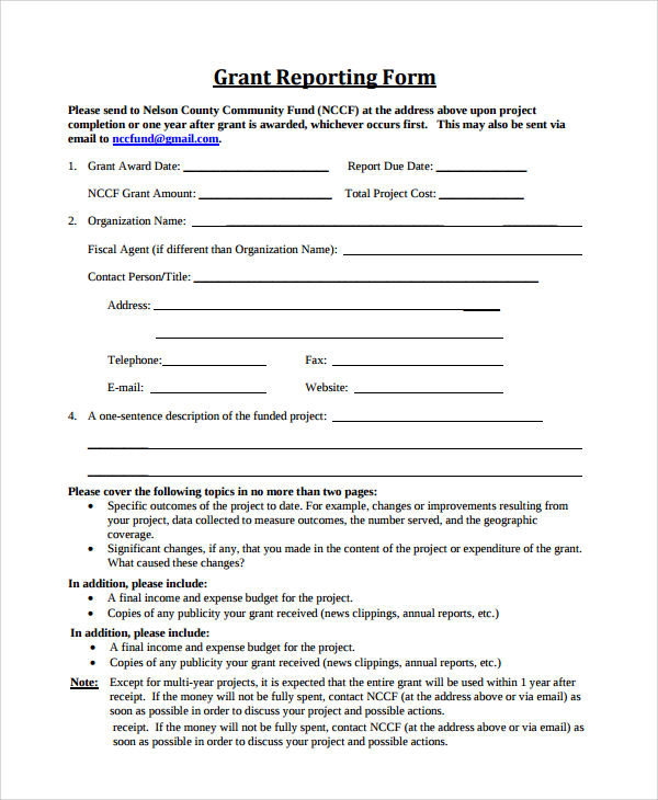 FREE 8 Sample Grant Report Forms In MS Word PDF   Common Grant Report Form 