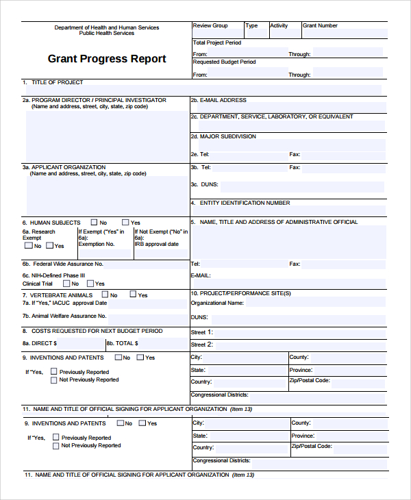 grant progress report form