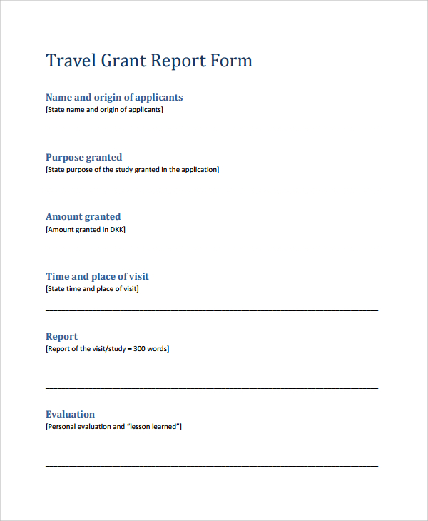 travel grant report form