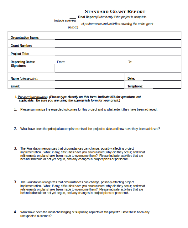 simplified grant report form