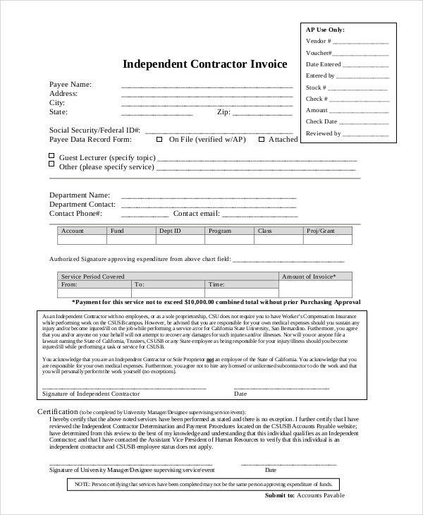 sample invoice for independent contractor