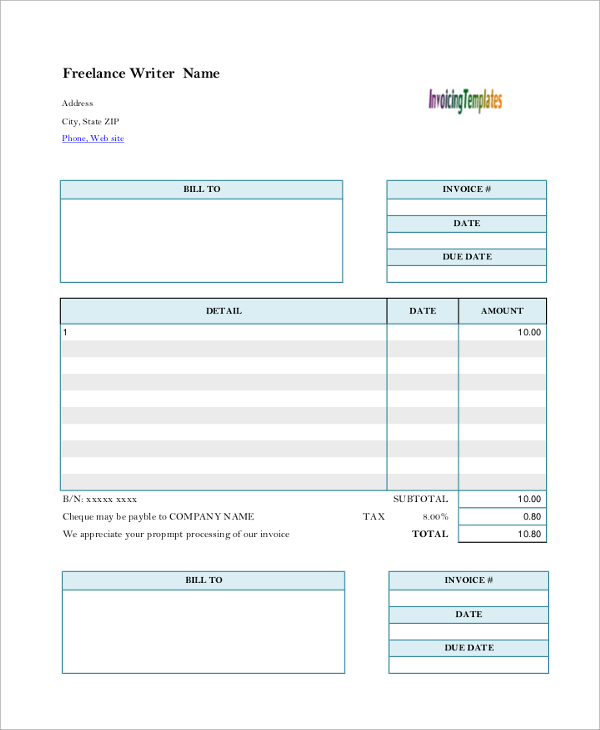 8 Sample Freelance Invoice Templates In Pdf Ms Word