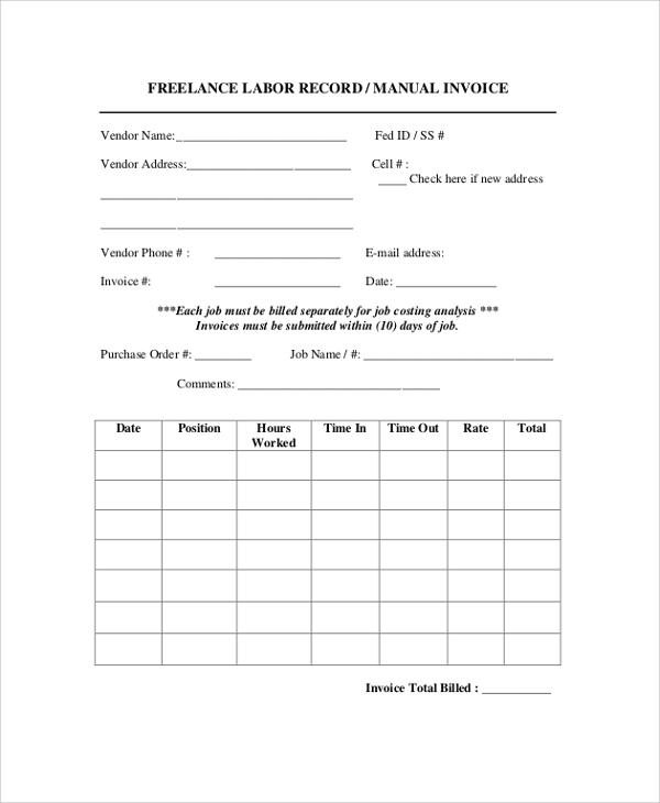 freelance manual invoice