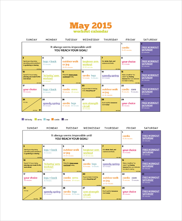 printable workout calendar