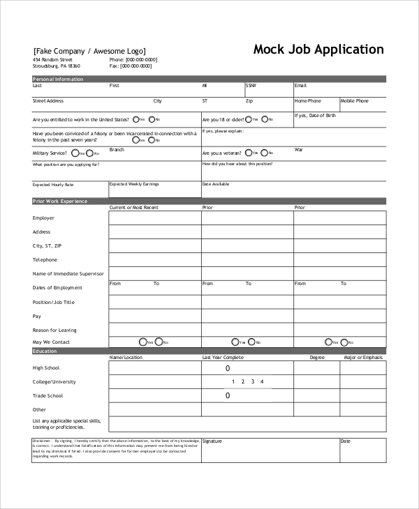 FREE 10 Sample Job Application Forms In MS Word PDF