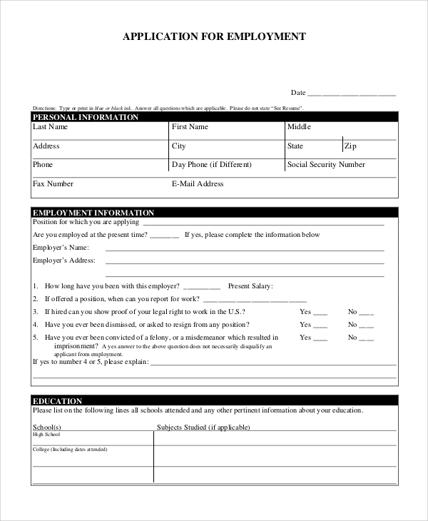 employment job application form1