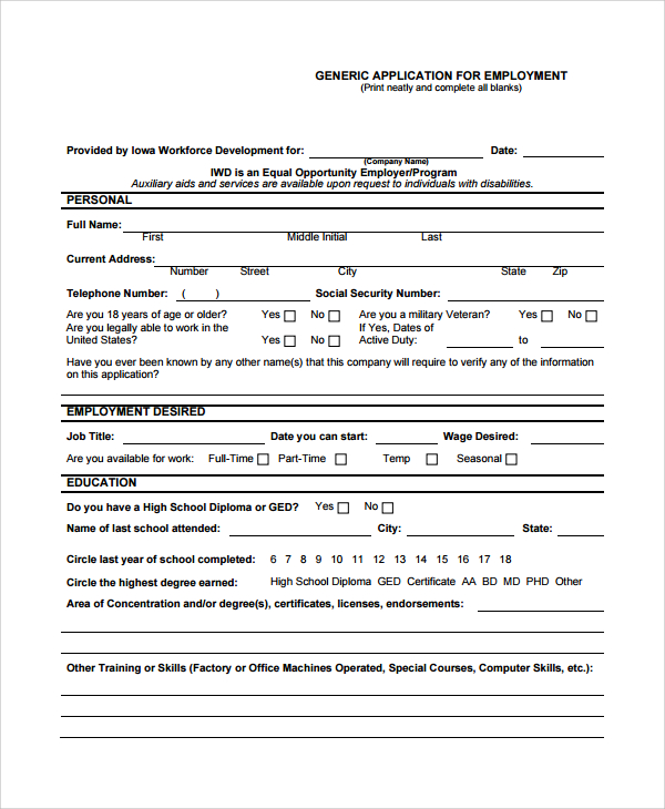 free 7 sample job application forms in ms word pdf