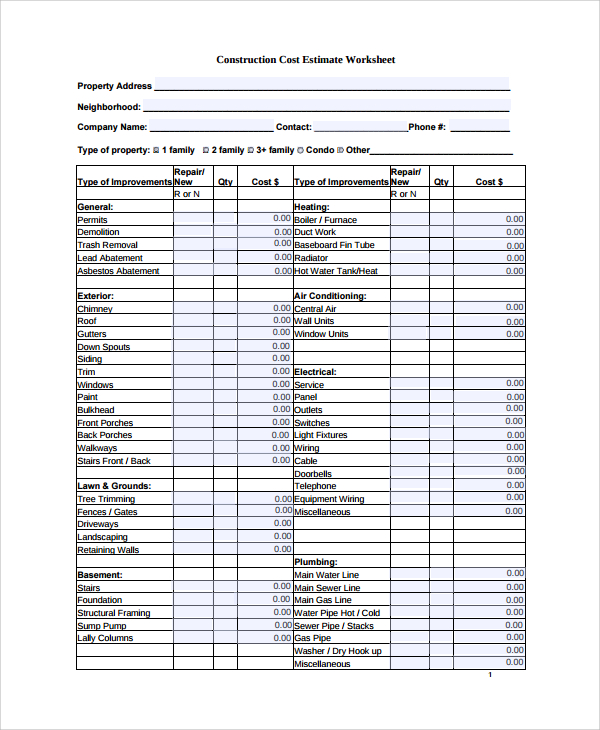 FREE 9 Sample Estimate Sheet Templates In Excel PDF