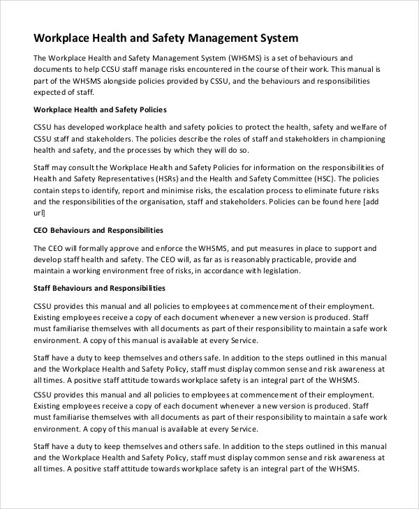 FREE 7 Sample Safety Manual Templates In MS Word PDF