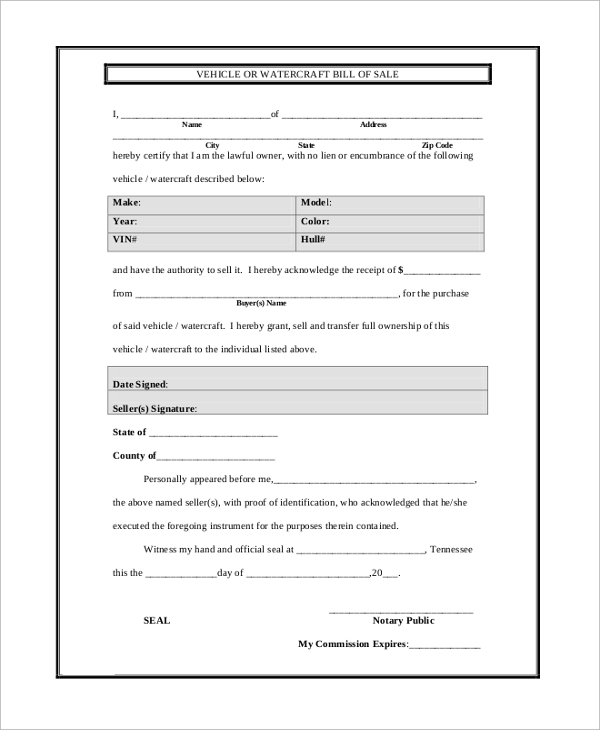 Free Printable Bill Of Sale Template With Notary Jessusa