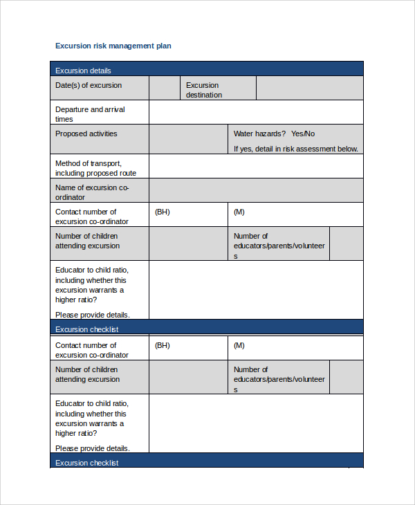 school excursion risk assessment template