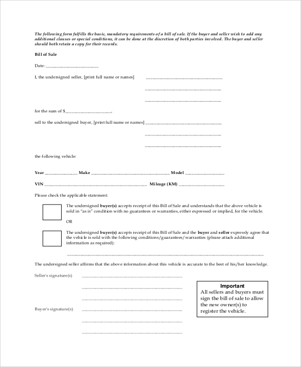 FREE 7 Sample Generic Bill Of Sale Templates In PDF MS Word