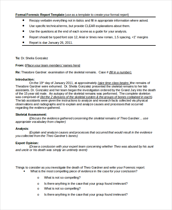 forensic science case study report sheet