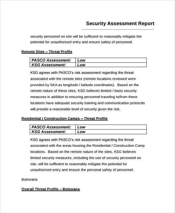 security risk assessment report template