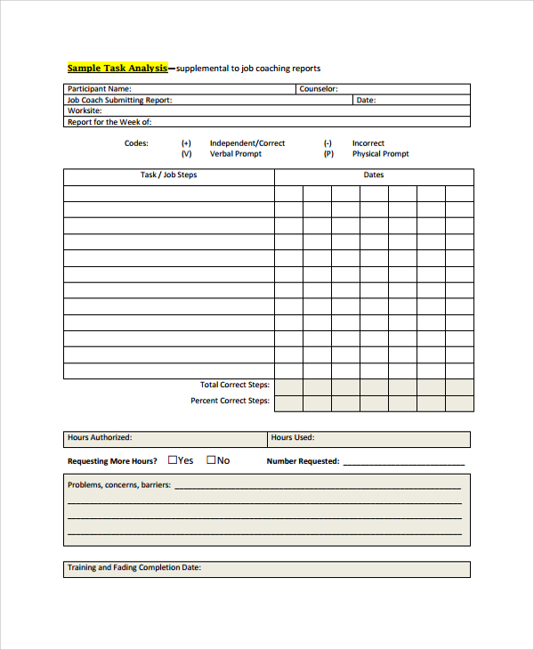 job coaching task analysis template