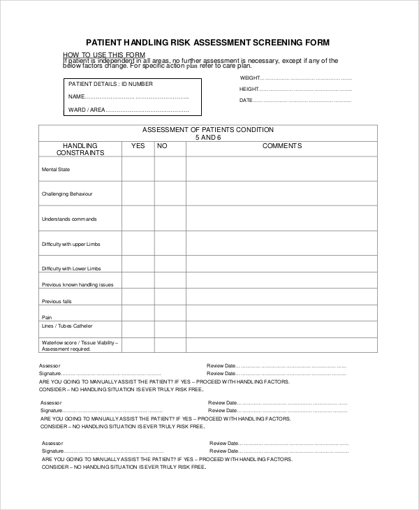 patient manual handling risk assessment form