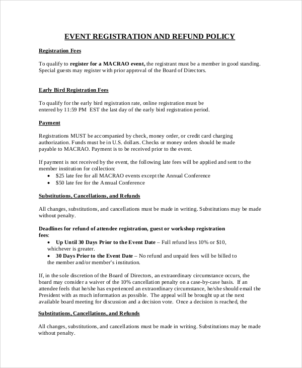 Sample No Refund Policy Template The Document Template