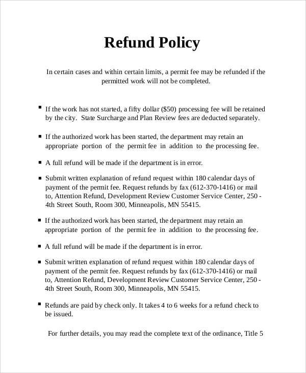 FREE 8+ Sample Refund Policy Templates in MS Word PDF