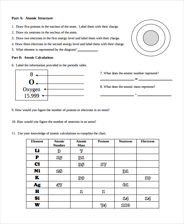 Atomic Structure Worksheet Answers Key