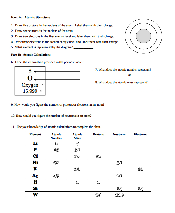 Free 7 Sample Atomic Structure Worksheet Templates In Ms Word Pdf