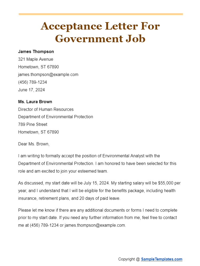 acceptance letter for government job